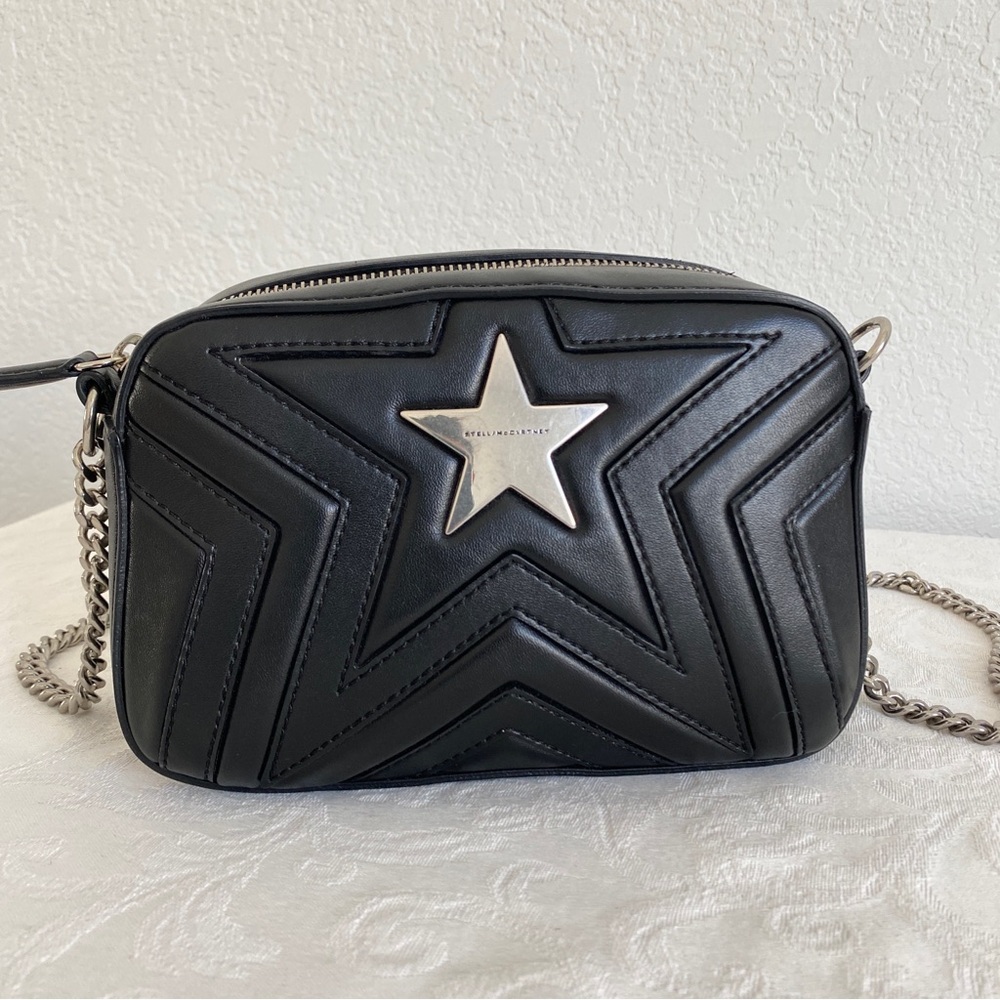 Stella McCartney Black Stella Star Quilted Crossbody Bag with Silver Chain - Picture 2 of 10